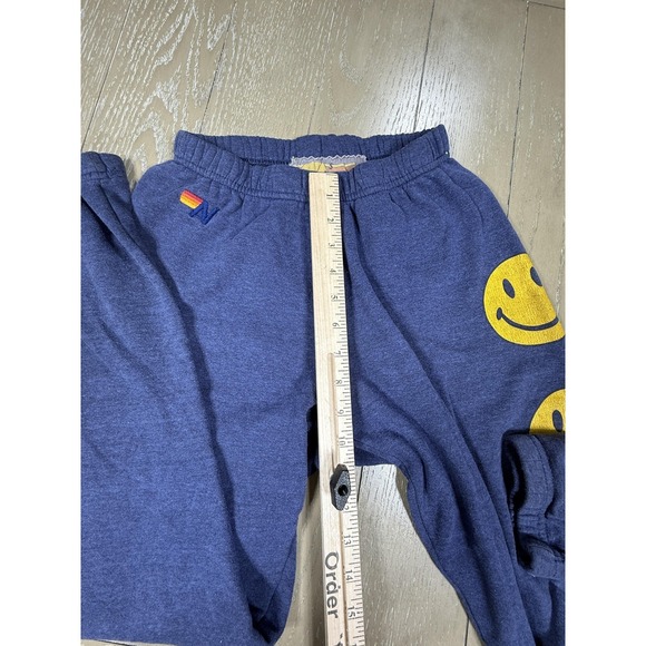 Aviator Nation Sweatpants Womens Blue Fleece Smiley Face Graphic Joggers - Picture 7 of 11